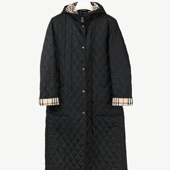 Burberry Black Quilted Hooded Long Jacket - Picture 1 of 13